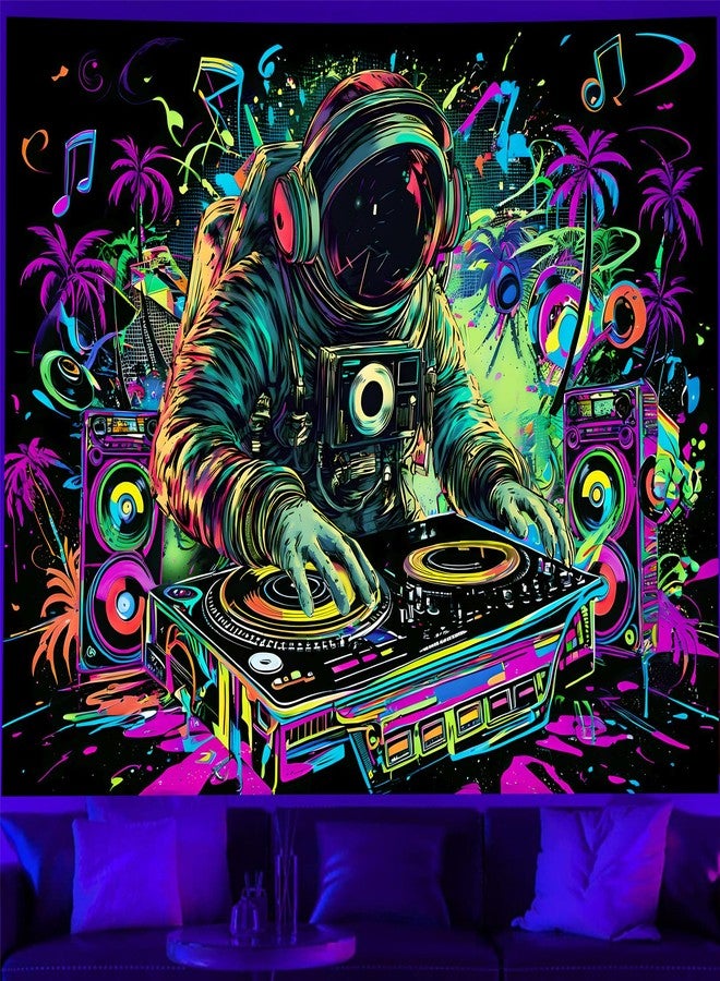 TUGCAY Blacklight Astronaut Tapestry, UV Reactive Funny DJ Music Tapestry Trippy Hip Hop Coconut Tree Galaxy Space Wall Hanging Tapestries Decor for Home 59.1in x 51.2in - Image 1